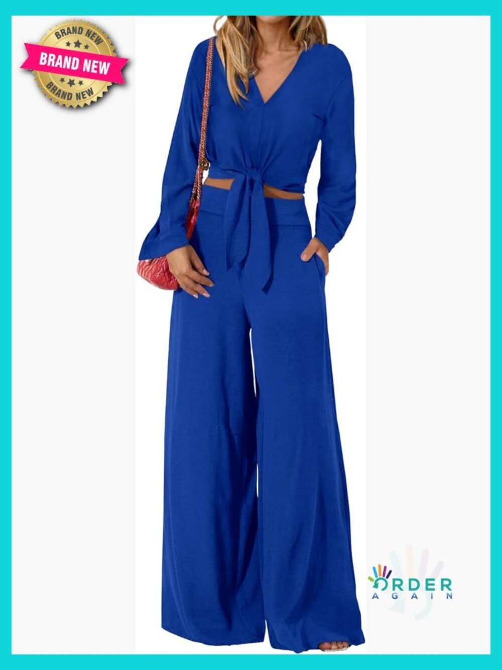 2 Piece Lounge Set V Neck Crop Top Wide Leg Pants